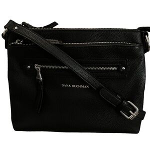 SPOTLESS LIKE BRAND NEW! DANA BUCHMAN BLACK FAUX LEATHER DOUBLE ZIPPER CROSSBODY